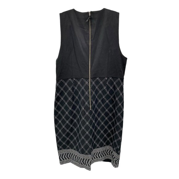 VINTAGE SPIEGEL WOMEN MIDI PENCIL SHEATH BLACK GEOMETRIC PATTERN DRESS‎ SZE 14 - Picture 3 of 8